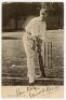 Ernest Harry ‘Tim’ Killick. Sussex 1893-1913. Early original mono real photograph postcard of Killick standing full length at the crease in batting pose wearing Sussex cap. The postcard nicely signed to the lower margin in black ink by Killick. Wrench Ser