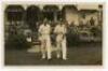 Worcestershire early 1930s. Original sepia real photograph postcard of two Worcestershire batsmen entering the field of play from a pavilion, spectators in the background looking on. Pencil annotation to verso identifies the players as Charles Fiddian-Gre