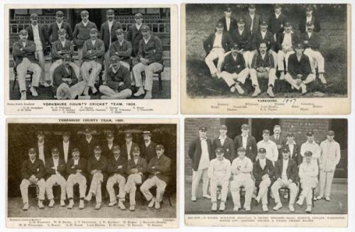 Yorkshire C.C.C. 1905-1923. Four early mono postcards of Yorkshire teams, each depicting the players seated and standing in rows. Teams are 1905 by Scott of Bradford, postmarked 1905, 1907 from a photograph by E. Hawkins & Co., 1909 by Rosemont of Leeds a