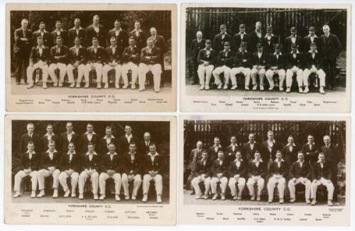 Yorkshire C.C.C. 1930s. Four mono real photograph postcards of Yorkshire teams of the 1930s, each with the players depicted seated and standing in rows wearing cricket attire and blazers. All four by Charles of Leeds with printed title and players’ names 