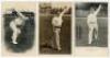 George Herbert Hirst. Yorkshire, Europeans & England 1891-1929. Five early mono postcards (two appear to be real photographs) of Hirst in various batting, bowling and fielding poses. Series include Hartmann no. 4414. 3045. 14, Warner’s Team Series, Wrench