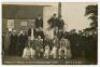 ‘Hambledon v. England played on Broadhalfpenny Down Sept 10, 11, 12 1908’. Rare mono real photograph postcard showing players from the first class match sitting and standing on the granite pillar which was unveiled on the opening day to honour the Hambled