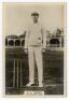 Hunter Scott Thomas Laurie ‘Stork’ Hendry. New South Wales, Victoria & Australia 1918-1933. Phillips ‘Pinnace’ premium issue cabinet size mono real photograph trade card of Hendry, taken at Lord’s, standing full length holding a ball at the wicket, wearin