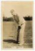 William John ‘Bill’ Fairservice. Kent 1902-1921. Phillips ‘Pinnace’ premium issue cabinet size mono real photograph trade card of Fairservice standing full length at the wicket in batting pose wearing Kent cap. No. 26.C. 4”x6”. Plain back. Minor age tonin