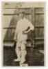 John Charlton ‘Jack’ Hubble, Kent 1904-1929. Phillips ‘Pinnace’ premium issue cabinet size mono real photograph trade card of Hubble standing full length in wicket-keeping attire and Kent cap. No. 27.C. 4”x6”. Plain back. Slight trimming to top and bottom