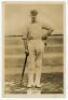 Percival Albert ‘Percy’ Perrin. Essex & London County 1896-1928. Phillips ‘Pinnace’ premium issue cabinet size mono real photograph trade card of Perrin, full length leaning on a bat, wearing Essex cap. No. 38.C. 4”x6”. Plain back. Minor ageing and slight