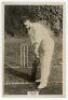 William Reeves. Essex 1897-1921. Phillips ‘Pinnace’ premium issue cabinet size mono real photograph trade card of Reeves, full length at the wicket in batting pose wearing Essex cap. No. 45.C. 4”x6”. Plain back. A rarer card in this format, not seen or li