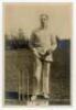 Frank Edward Woolley. Kent & England 1906-1938. Phillips ‘Pinnace’ premium issue cabinet size mono real photograph trade card of Woolley, full length wearing cricket attire standing at the wicket holding a ball. No. 25.C. 4”x6”. Slight silvering, otherwis