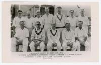 Middlesex C.C.C. 1950. Official mono real photograph plain back postcard of the 1950 Middlesex team seated and standing in rows wearing cricket attire and blazers. Players’ names printed to lower border include Allen (Captain), Brown, Young, Robertson, Si