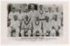 Middlesex C.C.C. 1950. Official mono real photograph plain back postcard of the 1950 Middlesex team seated and standing in rows wearing cricket attire and blazers. Players’ names printed to lower border include Allen (Captain), Brown, Young, Robertson, Si