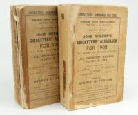 Wisden Cricketers’ Almanack 1903 and 1905. 40th & 42nd editions. Original paper wrappers. The 1903 edition in only fair condition, the front and rear wrappers laid down to card boards and wrapped around the contents, appears to be lacking the first advert