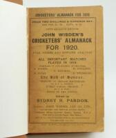 Wisden Cricketers’ Almanack 1920. 57th edition. Bound in brown boards, with original wrappers, with gilt titles to front board and spine paper. Odd very minor faults to wrapper otherwise in generally good/very good condition.