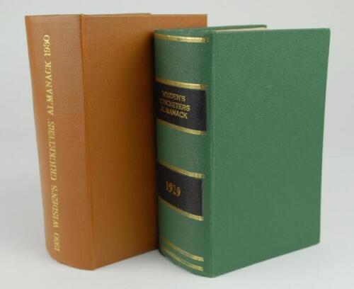 Wisden Cricketers’ Almanack 1929 and 1930. 66th & 67th editions. The 1929 edition bound in green boards, with original wrappers, with gilt titles to spine paper. Some age toning to wrappers and small loss to the corner of the rear wrapper otherwise in goo