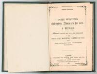 Wisden Cricketers’ Almanack 1873. 10th edition. Bound in black quarter leather with green boards, lacking original paper wrappers, with titles in gilt to spine, marbled page edge. Good/very good condition. Pages checked, complete. Label of L.A. Gaskin of 