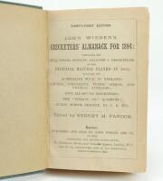 Wisden Cricketers’ Almanack 1894 and 1895. 31st & 32nd editions. Both editions bound in green boards, lacking original paper wrappers, with gilt titles to spine, red speckled page edges. Both editions lacking first and all rear advertising pages, the 1894