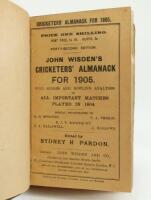 Wisden Cricketers’ Almanack 1905. 42nd edition. Bound in maroon boards, with original wrappers, with gilt titles to spine, red speckled page edges. The photographic plate detached, small tear to the edge of the rear wrapper otherwise in good condition. Th