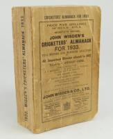 Wisden Cricketers’ Almanack 1933. 70th edition. Original paper wrappers. Darkening to wrappers and spine paper, creasing and wear to front wrapper internally good.