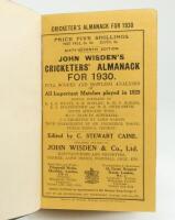 Wisden Cricketers’ Almanack 1930. 67th edition. Bound in green boards, with original wrappers, with gilt titles to spine. Some green staining to page block edges, some discolouration to green boards otherwise in good/very good condition.