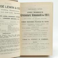 Wisden Cricketers’ Almanack 1911, 1912 and 1913. 48th, 49th & 50th editions. Bound in dark brown boards, lacking original paper wrappers, with gilt titles to spine. All three editions complete and in good condition. Qty 3 .