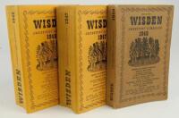 Wisden Cricketers’ Almanack 1946, 1947 and 1948. Original limp cloth covers. Slight darkening to the covers of the 1946 edition, name and address handwritten to first advertising page, light creasing to covers otherwise in good condition. The 1947 and 194