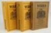 Wisden Cricketers’ Almanack 1946, 1947 and 1948. Original limp cloth covers. Slight darkening to the covers of the 1946 edition, name and address handwritten to first advertising page, light creasing to covers otherwise in good condition. The 1947 and 194