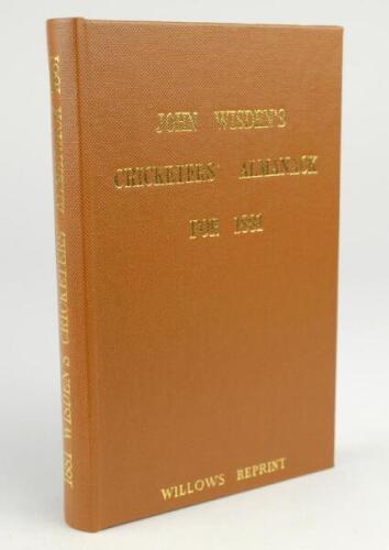 Wisden Cricketers’ Almanack 1881. Willows softback reprint (1985) in light brown hardback covers with gilt lettering. Limited edition 467/500. Good/very good condition.