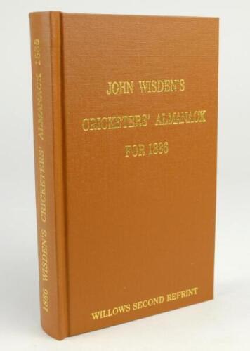 Wisden Cricketers’ Almanack 1886. Willows second softback reprint (2005) in light brown hardback covers with gilt lettering. Limited edition 182/250. Very good condition.