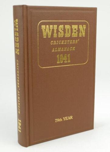 Wisden Cricketers’ Almanack 1941. Willows hardback reprint (1999) in dark brown boards with gilt lettering. Limited edition 365/500. Very good condition .