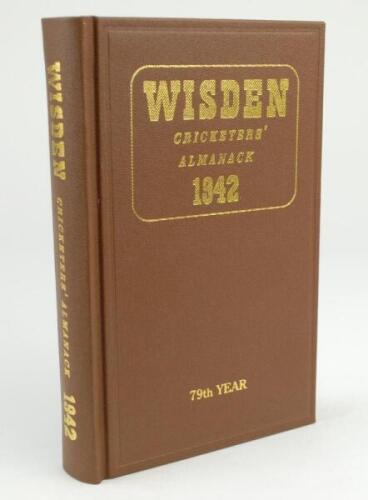 Wisden Cricketers’ Almanack 1942. Willows hardback reprint (1999) in dark brown boards with gilt lettering. Limited edition 495/500. Very good condition .