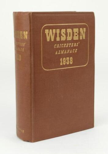 Wisden Cricketers’ Almanack 1938. 75th edition. Original hardback. Good/very good condition with gilt titles bright to front board and spine paper.