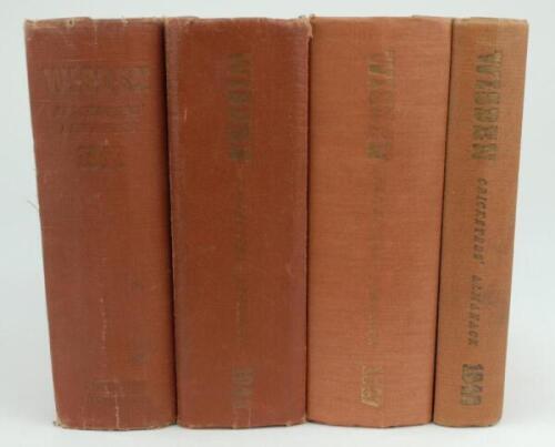 Wisden Cricketers’ Almanack 1946, 1947, 1948 and 1949. Original hardback editions. All four editions with dulling to gilt titles to front boards and spine papers and some wear to boards. The 1947 and 1948 editions with browning to pages, the 1948 and 1949