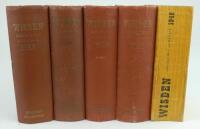 Wisden Cricketers’ Almanack 1948, 1949, 1950, 1952 and 1959. Original hardback editions with the exception of the 1948 which is a softback. The 1948 with minor faults otherwise in good condition, the 1949 edition with broken front and rear internal hinges