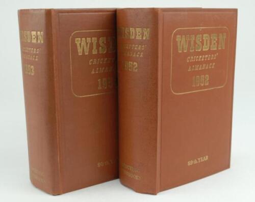 Wisden Cricketers’ Almanack 1952 and 1953. Original hardback editions. Some soiling and foxing to the page block edge of the 1952 edition, otherwise in generally good/very good condition.