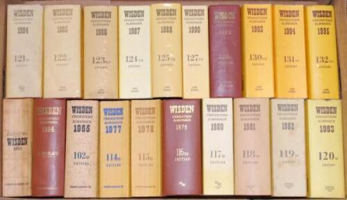 Wisden Cricketers’ Almanack 1963 to 1965, 1977 to 1979, 1981 to 1988, 1990, 1992, 1993 to 1995, 1997, 2001, 2004 to 2008, duplicate copy of the 2008 edition. The 1963, 1977, 1978, 1982, 1987, 1990, 1993, 1994 are softback editions, the remaining books are