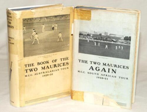 ‘The Book of the Two Maurices’. M.C.C. team Australasia 1929/30’. Turnbull & Allom. London 1930 and ‘The Two Maurices Again. M.C.C. team South Africa 1930/31’. Turnbull & Allom. London 1931. The 1929/30 title with signature in ink of Maurice Allom laid do