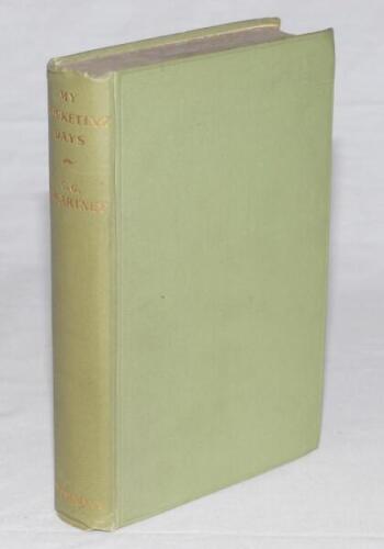 ‘My Cricketing Days’. C.G. Macartney. London 1930. Nicely signed in ink by Macartney to the front endpaper with other handwritten ownership names. Original green cloth. Foxing to page edges, slight breaking to page block, otherwise in good condition.