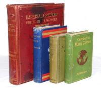 P.F. Warner. Four original hardback titles by Warner. ‘Imperial Cricket’. P.F. Warner. London 1912. Limited Subscribers’ Edition of 900 copies, this copy being no. 358. Original red leather with gilt titles to front and spine, gilt to page edges. ‘G. Hous