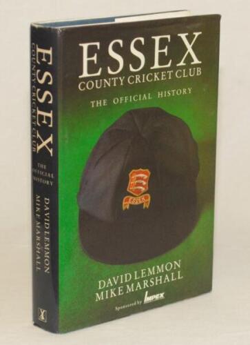 ‘Essex County Cricket Club. The Official History’. David Lemmon and Mike Marshall. London 1987. Hardback with dustwrapper. Profusely signed to the pages or to pieces and labels laid down to the endpapers, title pages and throughout by over 170 Essex playe