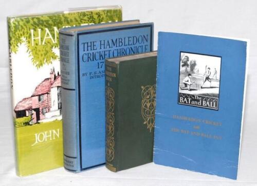 Hambledon histories. Three hardback titles. ‘The Hambledon Men’, E.V. Lucas, London 1907. Original green cloth with decorative gilt to front and spine. ‘The Hambledon Cricket Chronicle 1772-1796’, F.S. Ashley-Cooper, London 1924. Signed by E.V. Lucas who 