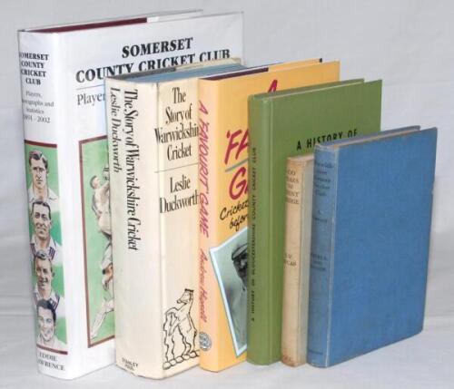 County cricket histories. Six titles. ‘A Hundred Years of Trent Bridge’, E.V. Lucas, privately printed 1938. ‘Warwickshire County Cricket Club. A History’, G.W. Egdell & M.F.K. Fraser, Birmingham 1946. ‘The Story of Warwickshire Cricket’, Leslie Duckworth