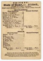 Sussex v M.C.C. 1846. Exceptionally early small double sided scorecard for the match played at Thomas Box’s Royal Cricket Ground at Brighton, 10th- 12th August 1846. 