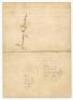 ‘United 11 of England, v. 22 of Herefordshire’ 1856. Early small single sided scorecard for the match played at the ‘New Cricket [Racecourse] Ground, Opposite the Grand Stand, Hereford’, 11th- 13th September 1856. The scorecard with printed scores showing - 2