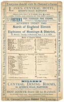 ‘[United] North of England Eleven v Eighteen of Hastings & District’ 1879. Early and rare ‘authorised’ double sided larger scorecard for the match played at the Central Recreation Ground, Hastings, 1st- 3rd September 1879. The scorecard with complete prin