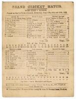 ‘Yorkshire v. Sussex’ 1882. Early original single sided scorecard for the match played at the Saville Cricket Ground, Dewsbury, 15th- 17th June 1882. The scorecard with complete printed scores. In the first innings a weak Sussex side were bowled out for 1