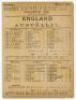 The Ashes. ‘England v. Australia’ 1882. Early and original double sided official scorecard for the second Test match to be played in England, Kennington Oval, 28th- 30th August 1882. The scorecard with complete printed scores. Australia batted first and w