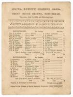 ‘Nottinghamshire v. Gloucestershire’ 1884. Early original double sided scorecard for the match played at Trent Bridge 31st July & 1st August 1884. The scorecard with complete printed scores. In a low scoring match on a rain affected pitch, Gloucestershire