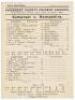 ‘Somerset v. Hampshire’ 1899. Early official double sided scorecard for the match played at the County Ground, Taunton, 20th- 22nd July 1899. The scorecard with complete printed scores shows Somerset’s first innings of 315 (Robson 74, Nichols 64), and Ham