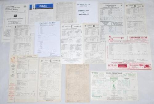 County scorecards 1970s-2010s. A large selection of over two hundred mainly modern original scorecards covering County Championship, Gillette Cup, Benson & Hedges Cup, M.C.C. matches, 2nd XI and minor counties, club tournaments etc. Includes two earlier s