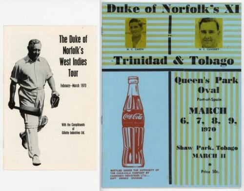 The Duke of Norfolk’s West Indies Tour 1970. Official tour booklet issued ‘With the compliments of Gillette Industries Ltd.’ comprising tour itinerary, player biographies and pen pictures. Signed by all fourteen members of the touring party. Signatures ar