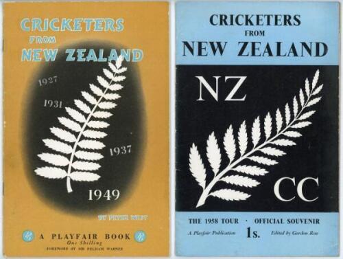 New Zealand tours to England 1949 & 1958. Two official souvenir tour brochures published by Playfair, one for the 1949 tour edited by Peter West, the other 1958 edited by Gordon Ross. The 1949 brochure fully signed by the seventeen members of the touring 